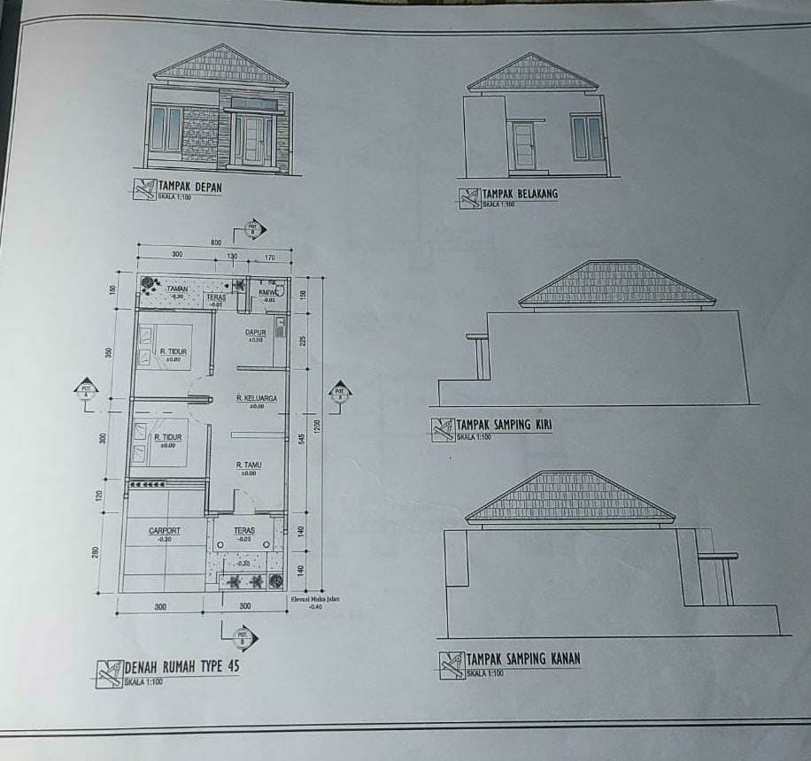 Tampak Depan dan Belakang Rumah Type 45